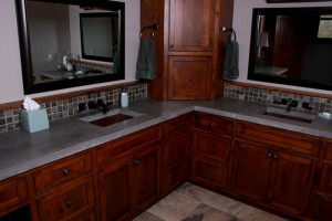 double concrete sink in master bathroom